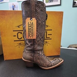 Corral Brown Snake Print Heeled Boots